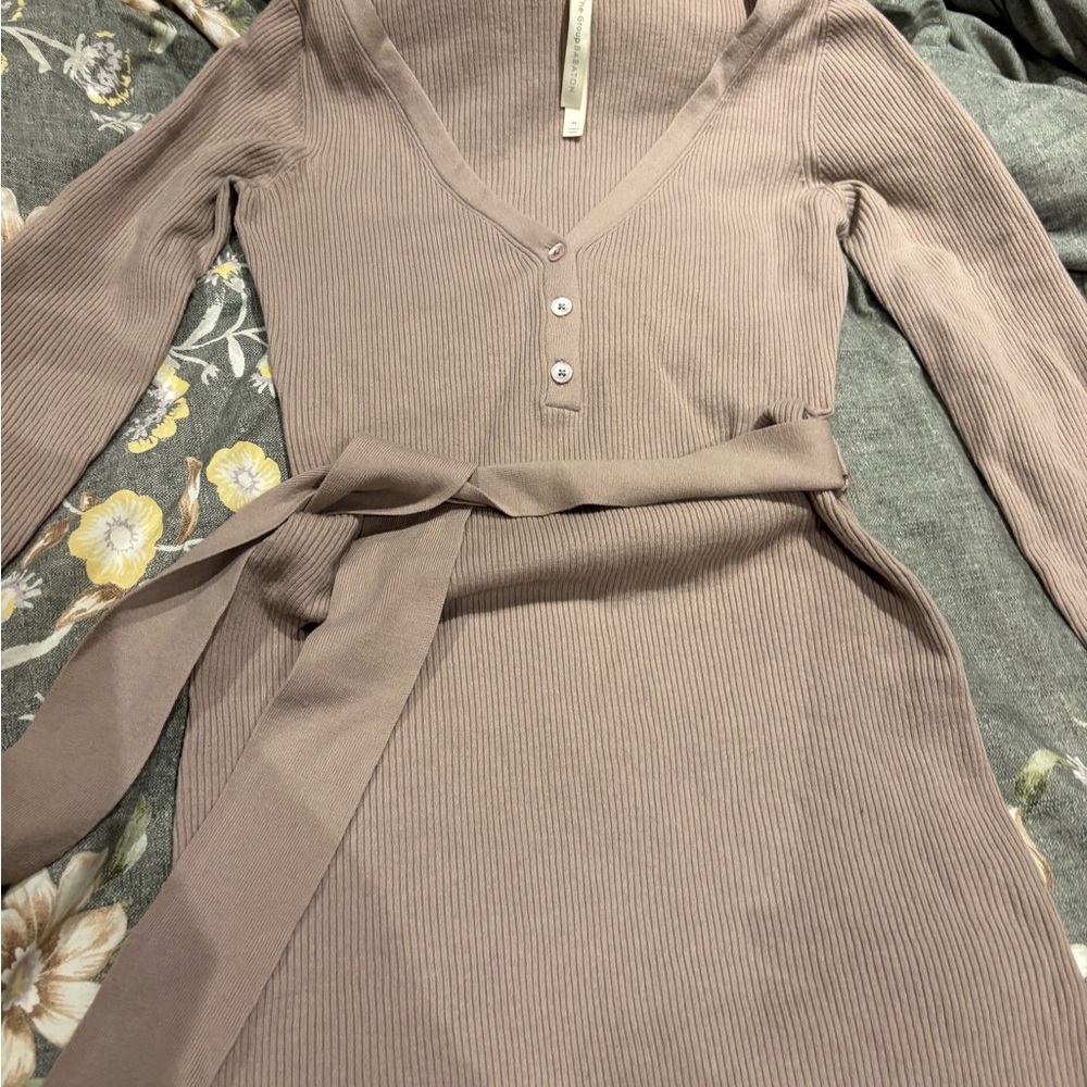 Babaton Long Sleeve Ribbed Henley Dress in light Pink